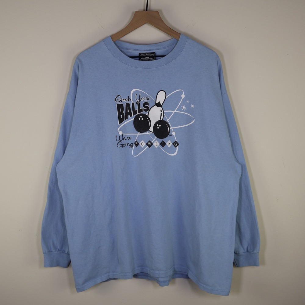 Steve & Barrys Bowling Grab Your Balls Long Sleeve T-Shirt XXL Light Blue Humor